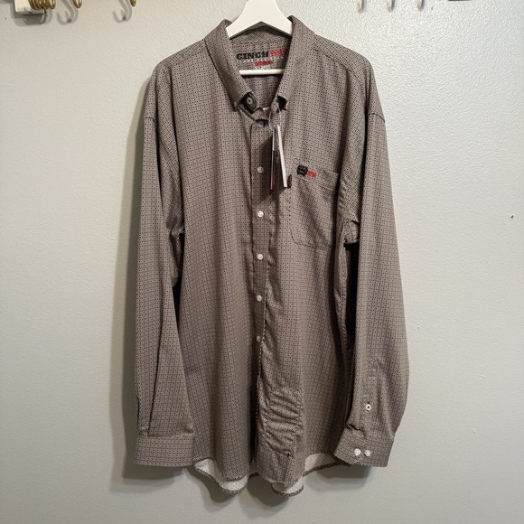 Cinch Men's FR WRX Long Sleeve Work Shirt Button Up Tan Flame Resistant Cat 2 XL